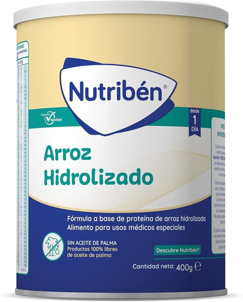 Nutribén Arroz Hidrolizado - Leche en polvo bebé para intolerantes a la lactosa o APLV desde el primer día, Alimento completo, Sin aceite de palma, Con cacito dosificador incluido, 1 bote de 400g