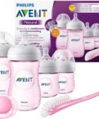 Philips Avent SCD301:03 - Set de recién nacido gama natural, 4 biberones, chupete y escobilla, rosa