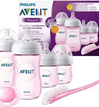 Philips Avent SCD301:03 - Set de recién nacido gama natural, 4 biberones, chupete y escobilla, rosa