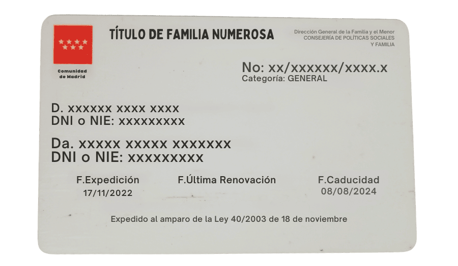 Tarjeta de familia numerosa régimen General